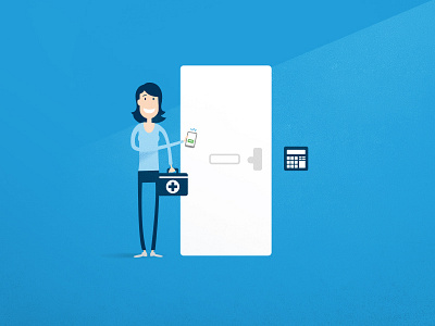 Mobile key blue door illustration mobile nurse opening simple telecom