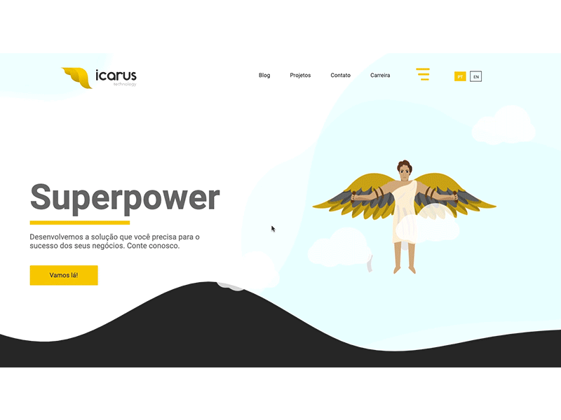 Icarus tech - Icarus Flying animation animation after effects black character design design greek icarus illustration ui ui design uidesign ux vector yellow