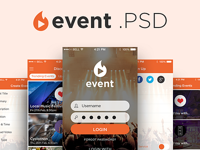 Freebie PSD: Event App UI Kit app design freebie interface ios kit login mobile photoshop psd source ui