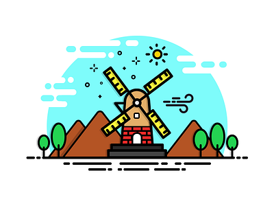 Windmill color design drawing graphics icon identity illustration landscape logo nature vector windmill