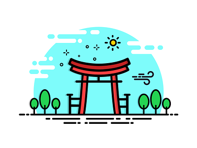 Torii Gate color design drawing gate graphics icon illustration japan landscape logo nature vector