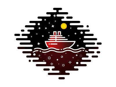 Ship At Night design graphics icon illustration logo moon nature night sea ship vector water