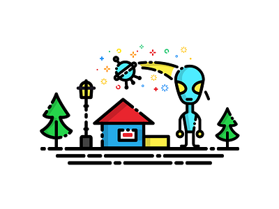 Alien In Earth alien color design graphics home icon illustration logo place planet space vector