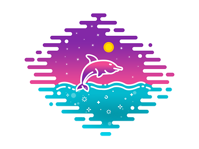 Fish Jumping in Sea design fish graphics icon illustration logo moon nature night sea vector water