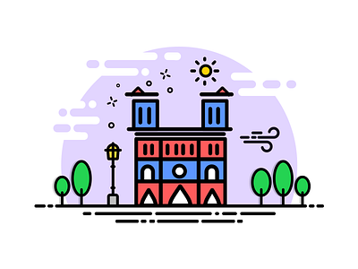 Notre-Dame de Paris church color design drawing graphics icon illustration landscape logo nature paris vector