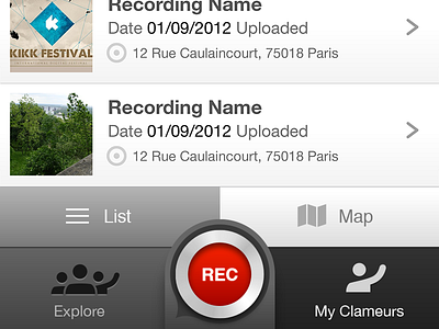 Clameurs App app buttons iphone mobile view