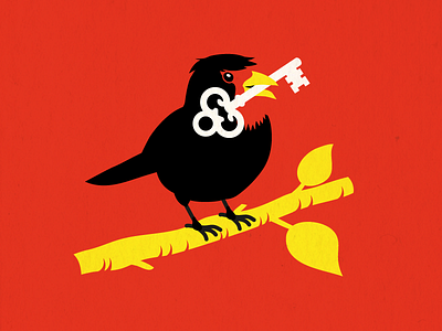 Birdie 3 colors bird illustration key screen printing