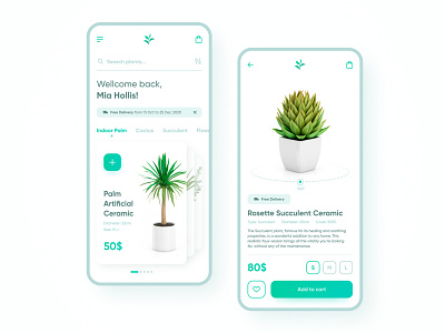 Planter Shopping Mobile App app cards concept ecommerce flower illustration interface mobile shop ui ux white