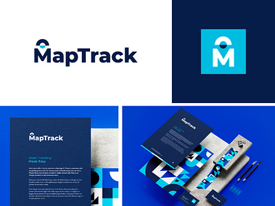 Maptrack - Brand Design blue branding geometric gestalt logo map marker maptrack minimalist pattern startup tech visual identity