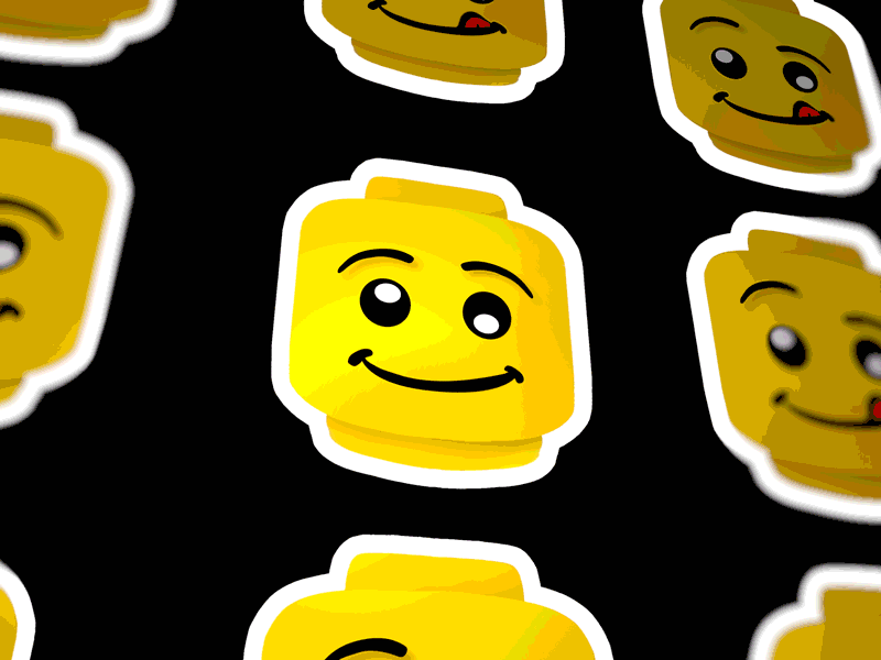 06. LEGO 3d block block party challenge daily distortion head head logo illustration lego sticker stickers stickerspub yellow