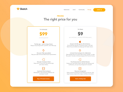 Pricing Table - Sketch Page