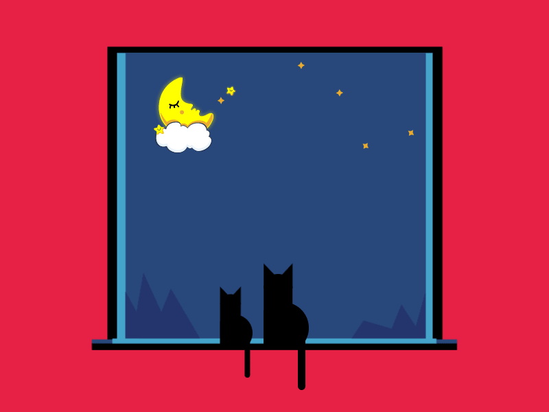 A cat looking at the moon 插图 插画