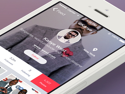 Profile screen for a new client project app flat interface ios ios7 photo profile sharing social transparent ui