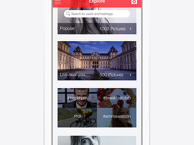 Explore screen - photo sharing app by Ben Dunn on Dribbble