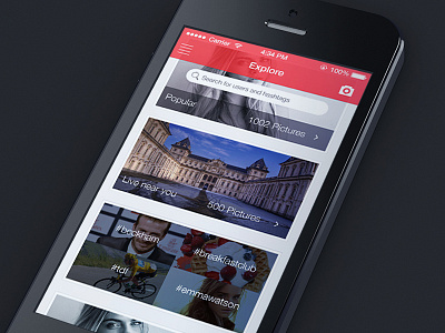 Explore screen - photo sharing app