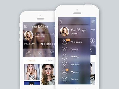 Fashion platform - side slider app fashion icons interface ios7 photo placeit screen sharing slider social ui