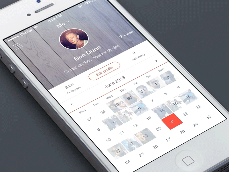 Menu interaction GIF after effects animation interface iphone profile social template ui ux
