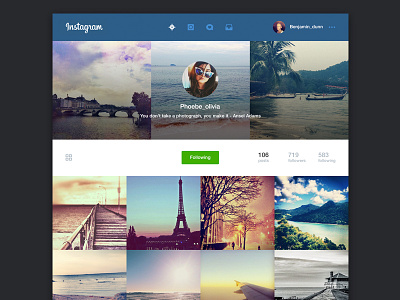 Instagram Web Concept app avatar concept flat instagram mac photos redesign sharing social ui web