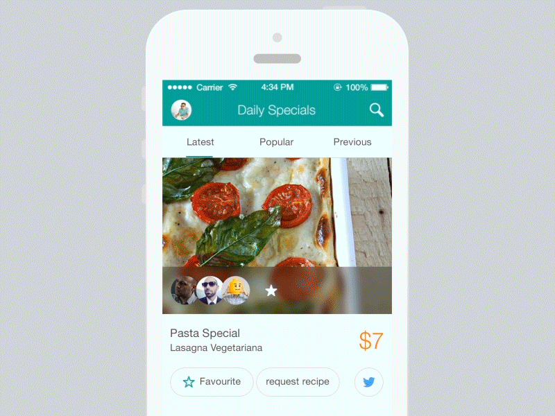 Daily specials interaction GIF after effects app interaction iphone menu recipe template food ui ux