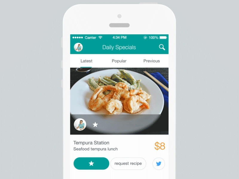 Request recipe interaction GIF after effects app interaction iphone menu recipe template ui ux