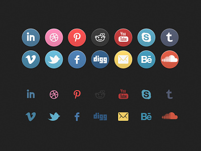'Old School' Social Icon Set app application behance button download dribble email facebook free icon interface pinterest set skype social socialicons soundcloud tumblr twitter ui viemo web youtube