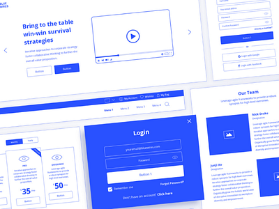 Blue Wires wireframe kit for Adobe XD and Photoshop