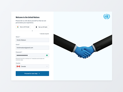 UN Sign up Flow buttons create account design flow form icon input field interests password sign up ui ux web website