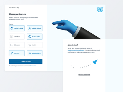 UN Sign Up Flow buttons choice create account design flow form icon illustrations input field interests password sign up ui ux