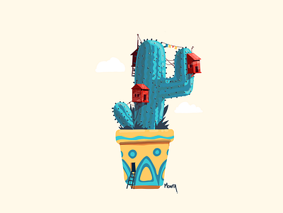 Cactus District concept flat flower home house illustration miniature plants