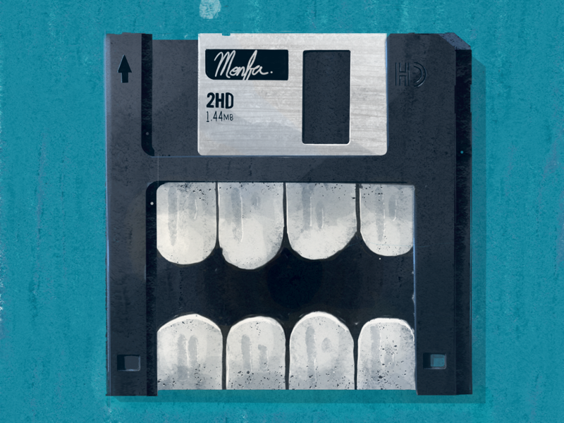 Floopy the Disk concept sketch blue character geek nerd paint old school vintage digitalart illustration