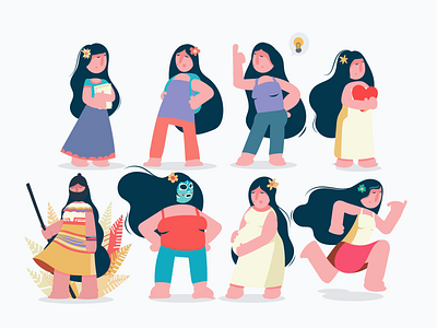 Woman characters characters design flat girl illustration latin america love lucha libre luchadora mexican mexico mom student woman