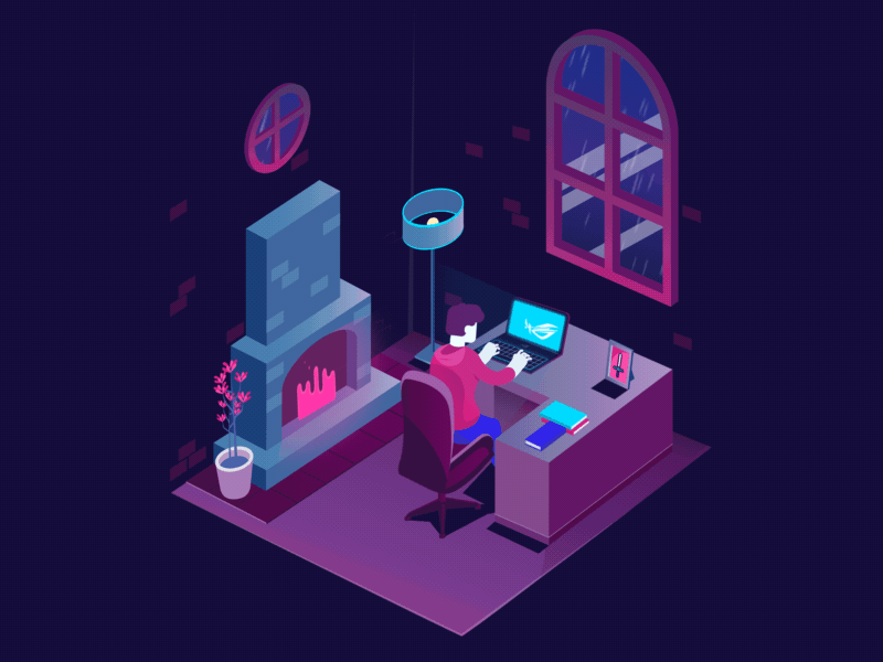 Gamer People after effects animation fire flat gamer gamers gif illustration isometric isometric illustration motion graphics neon rain vector