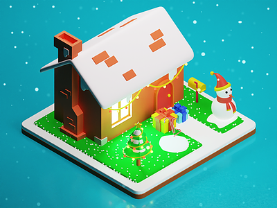 Merry Christmas!! 3d blender christmas design inspiration dribbble freelance happy christmas holidays home isometric merry christmas merrychristmas newyear polygonrunaway render santa snow uiux