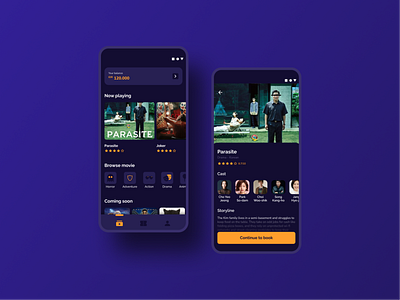 Movie Ticket App app application cinema dark theme dark ui design mobile app movie ticket ui ui design