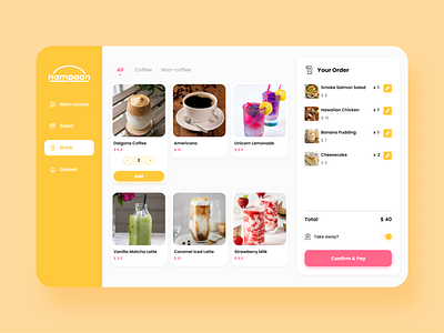 nampaan - food menu concept app design food menu pink ui ui design ux yellow