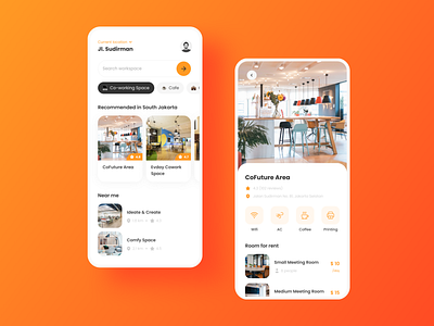 CoWorking Space App app app design application cowork coworking space design exploration freelance meeting mobile app mobile app design mobile ui rent room ui ui design ux work workspace