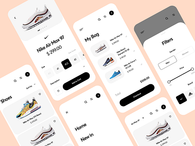 Shoes App Design air max app cart clean clothing ecommerce fashion interface ios mobile mobile app nike online shop product shoes app store trend ui ui design ux