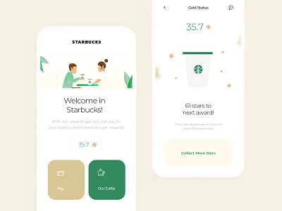 Starbucks Redesign Mobile App app award clean coffee coffee app collect drinks interaction minimal mobile order food our cafes page pay redesign sketch app starbucks stars ui ux