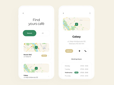 Starbucks Redesign - Café Finder app app design awards clean coffee collect drinks find cafe interaction location map minimalist mobile page pay redesign starbucks stars ui ux