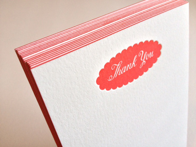 thank you notes calligraphy letterpress painted edges red