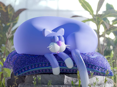 "Filou on his pillow" 3d animation houdini illustration redshift render