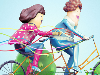 Tandem Bike! 3d editorial illlustration wip