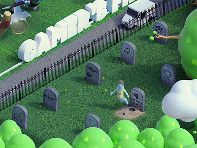 Internet graveyard #RIP 3d advertising art cg editorial ghost graveyard illustration maya render vray