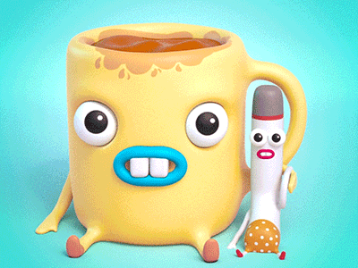 BFFLs "Coffee & Ciggy" ☕🚬💕 3d advertising animation art cg character gif illustration maya render vray
