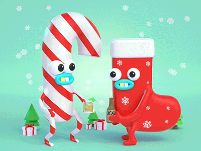 BFFLs "Candy Cane & Stocking" 🎅🎄🍺🍹❄️ 3d animation cg character illustration maya render vray zbrush