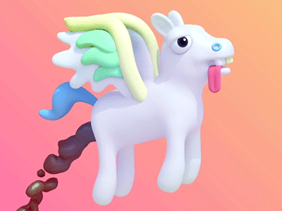 Diarrhea Pegasus 3d animation cg character gif illustration mash maya vray zbrush