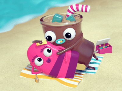 Iced Coffee & Popsicle Summertime Romance 3d animation cg character illustration maya render vray zbrush