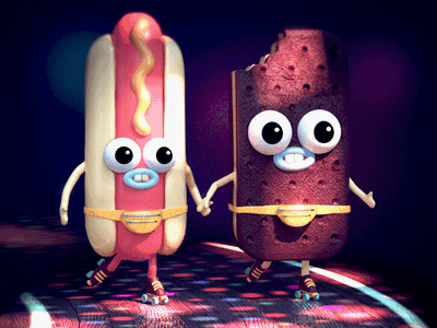 Hot Dog & Ice Cream Roller Disco 3d animation arnold cg gif hotdog maya render zbrush
