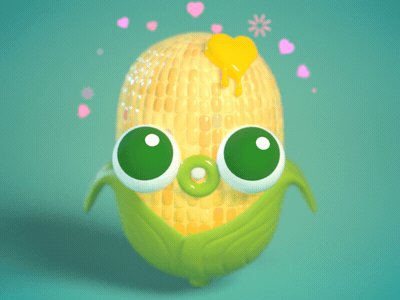Sweet Baby Corn🌽 3d cg character corn cute gif illustration maya redshift render substance thanksgiving zbrush