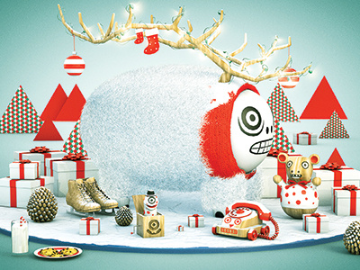 Holiday Promo 3d christmas cookies illustration reindeer render santa toys